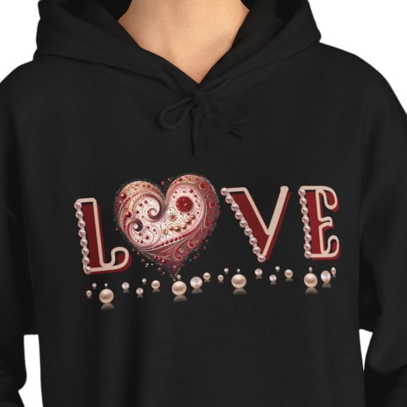Love Hoodie Valentines or Mothers Day Black College Hoodie Sweatshirt - Picture 1 of 8